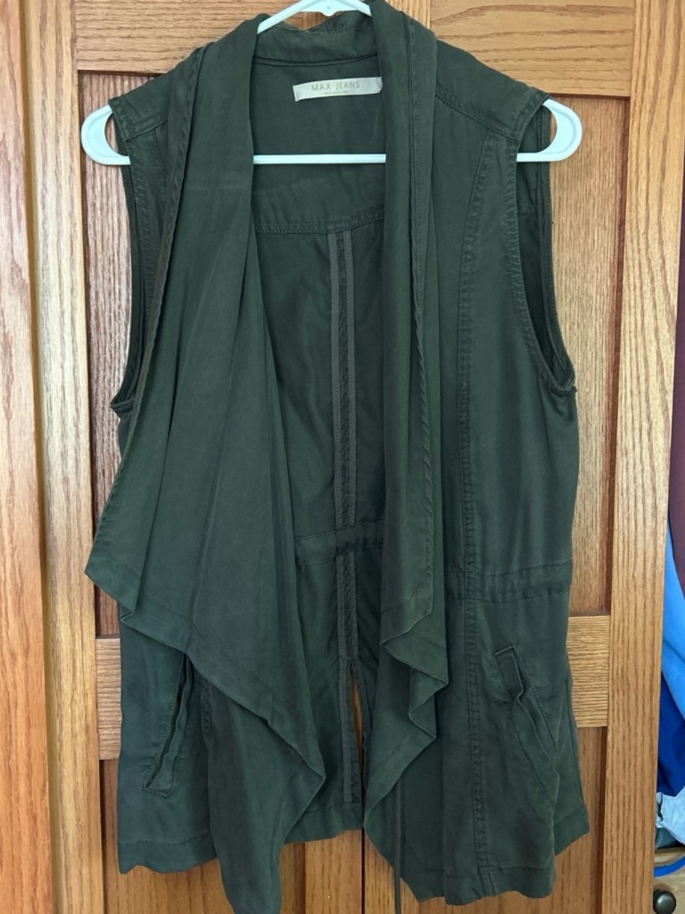 Max Jeans Olive Draped Sleeveless Utility Vest